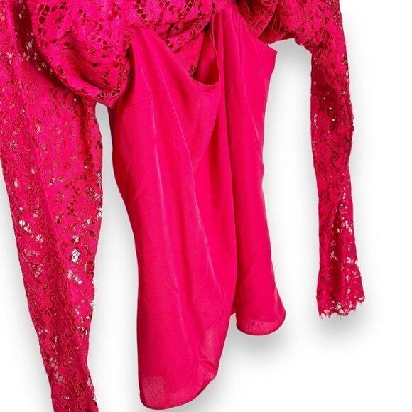 J. Crew Red Mockneck Floral Lace Long Sleeve Blouse Eyelash Hem Women’s Size 4 - Picture 6 of 12